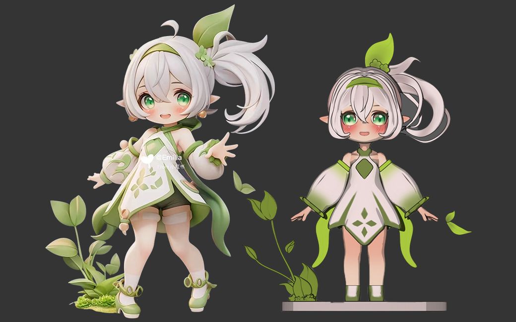 【zbrush人物建模】原神q版草神角色建模教程,动漫游戏人物雕刻技巧