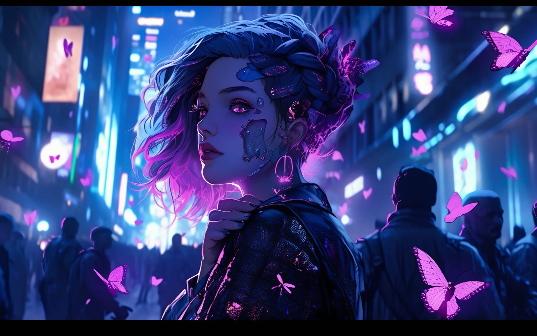 ai壁纸178期赛博少女与电子幻蝶