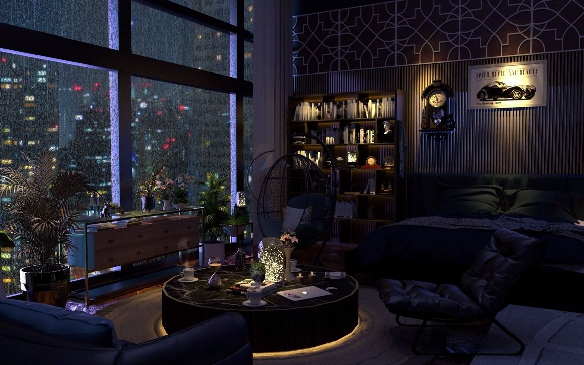 舒适卧室 |雨城夜景——窗上8小时雨| 雨声