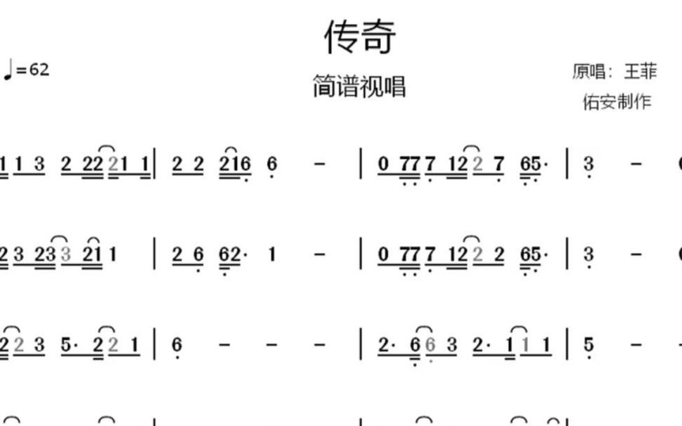 王菲《传奇》简谱视唱,出现了很多附点(延长原音符时值的一半)哔哩哔哩bilibili