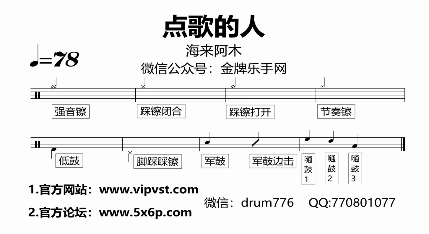 [图]【金牌乐手网】550.海来阿木 - 点歌的人 鼓谱 动态鼓谱