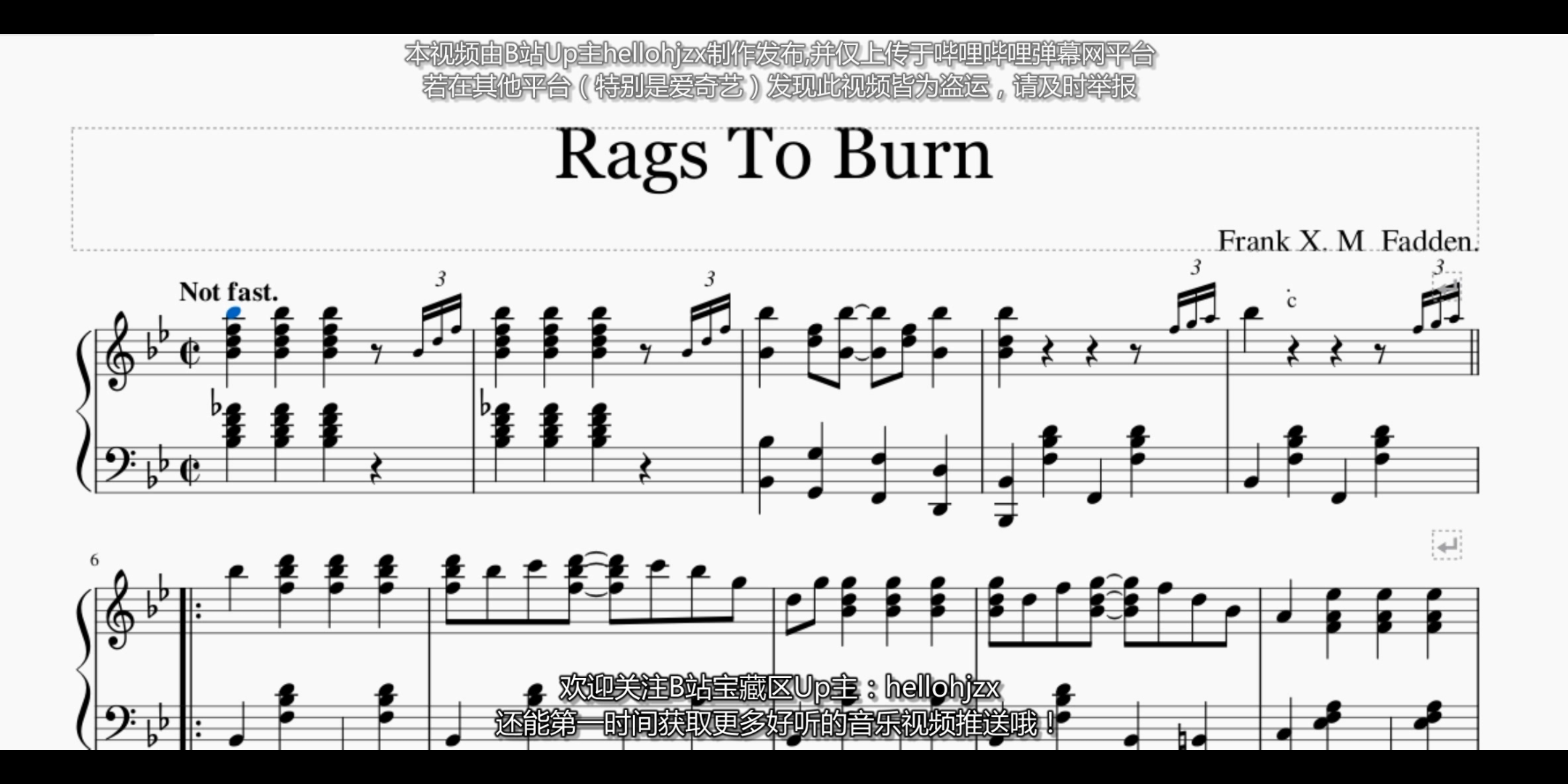 [图]【重制】麦法顿：《拉格直到燃烧》-F. McFadden：Rags To Burn （1899年出版的早期冷门拉格泰姆舞曲旋律串烧）