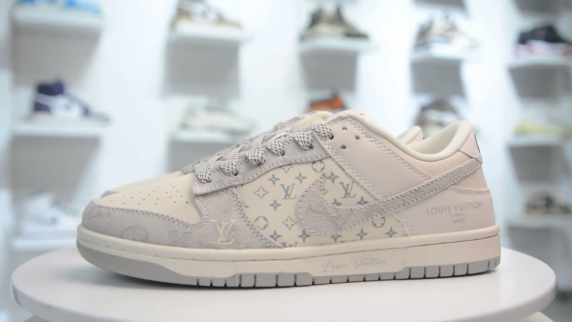 【实拍欣赏】nike dunk low 定制lv联名 米灰牛仔印花