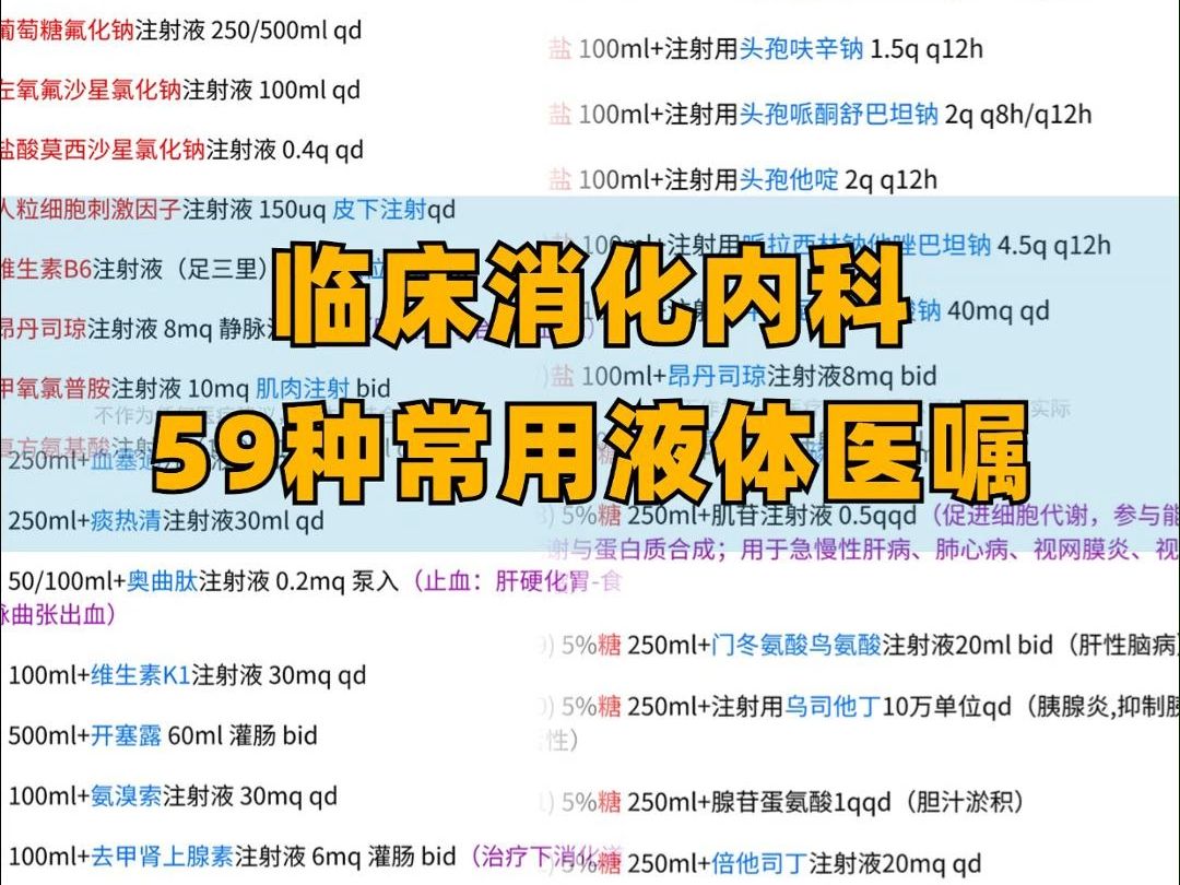 临床消化内科59种常用液体医嘱