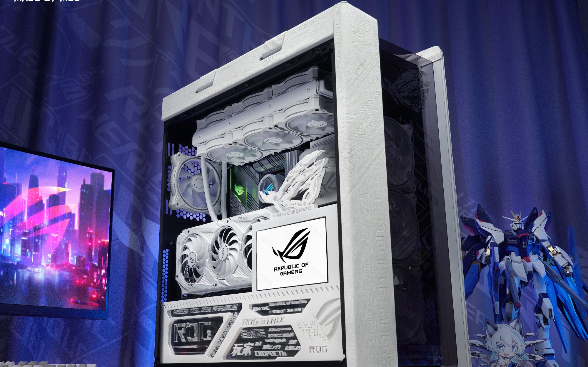 玩家国度rog&mog白色翻毛皮太阳神一键遥控开机升降屏幕