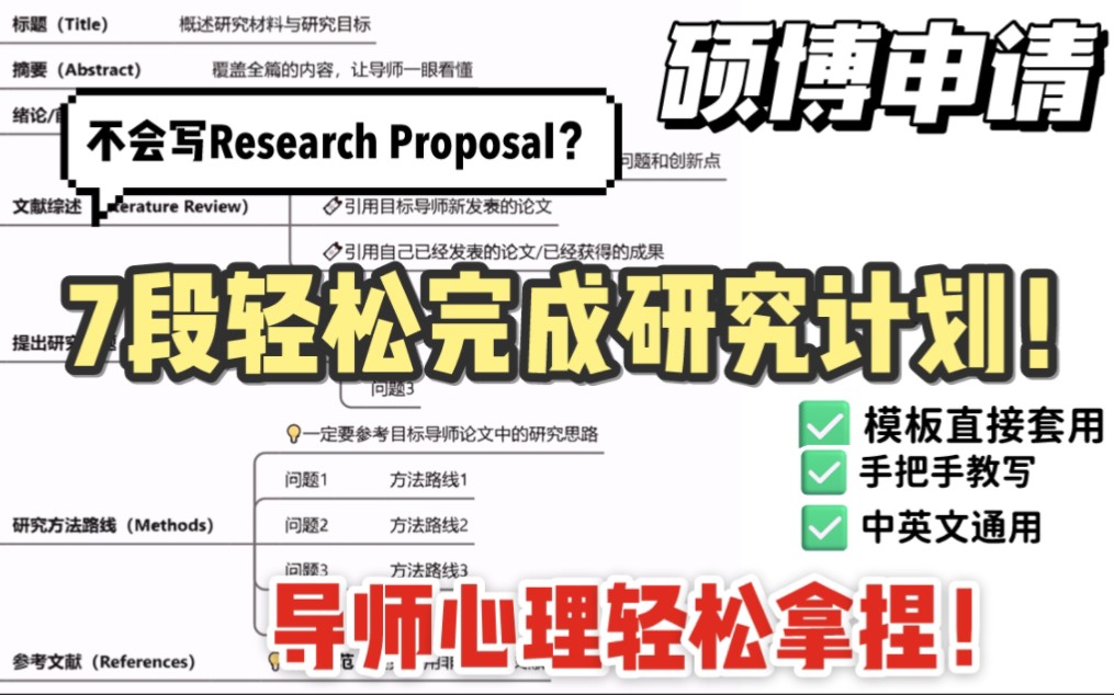 7个段落轻松完成研究计划Research Proposal!1次申请拿到offer的经验!导师审核重点轻松拿捏!中英文通用!模板直接套用!手把手教写!哔哩哔哩bilibili