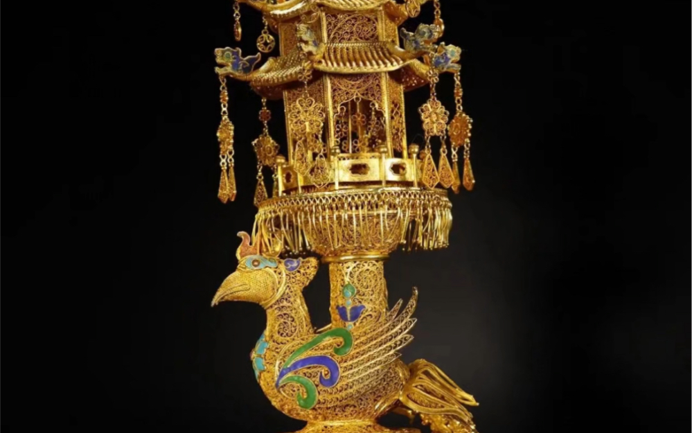 旧藏 鎏金花丝凤冠摆件.