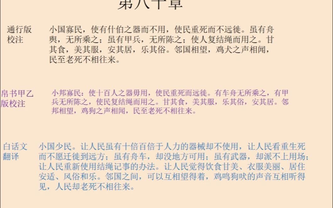 [图]80第八十章：老子《道德经》，原文朗读+白话文译文+胡乱解读。