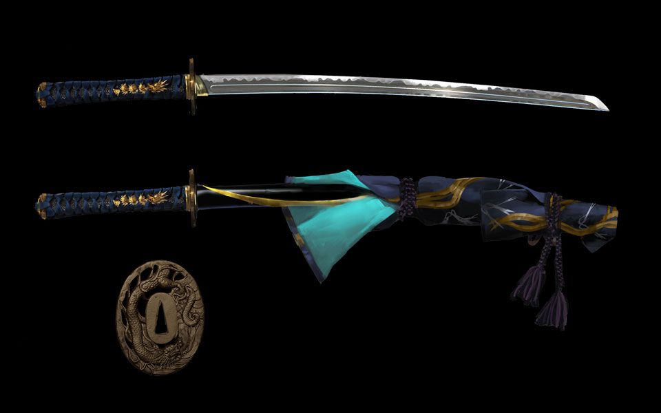 【maya案例】次世代武器建模,高精度武士刀案例,武士刀柄卷布料缠绕