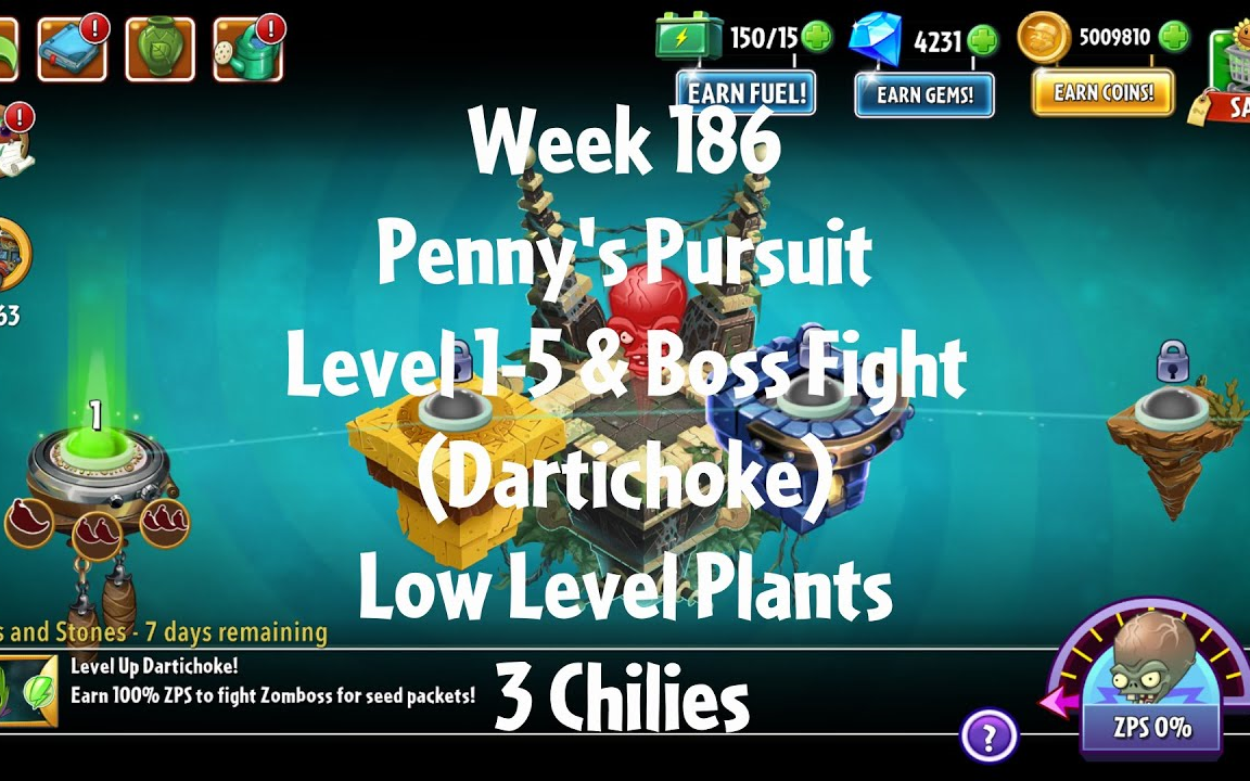 PvZ2 Penny's Pursuit Week 186 (Dartichoke)  Level 15 & Boss Fight  3 Chilies哔哩哔哩bilibiliPVZ2