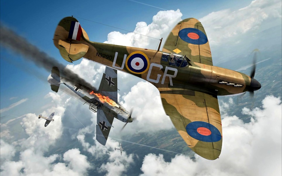 浴血长空角色互换喷火对战bf109f