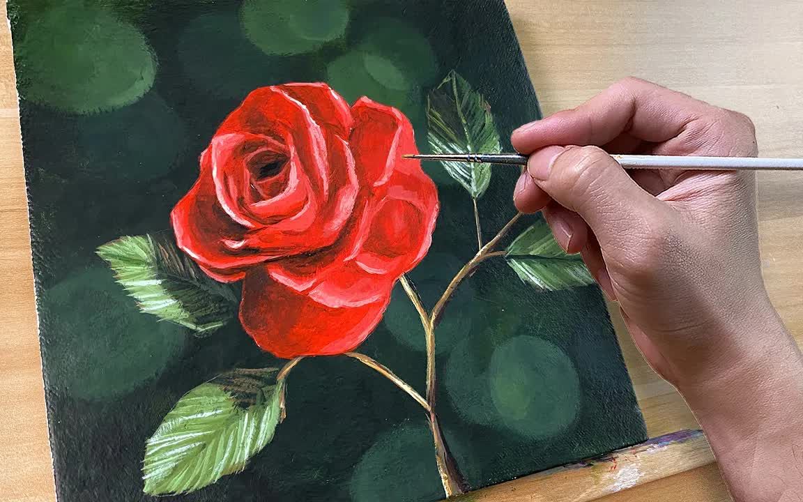 【丙烯画】如何绘制红玫瑰丙烯酸漆?