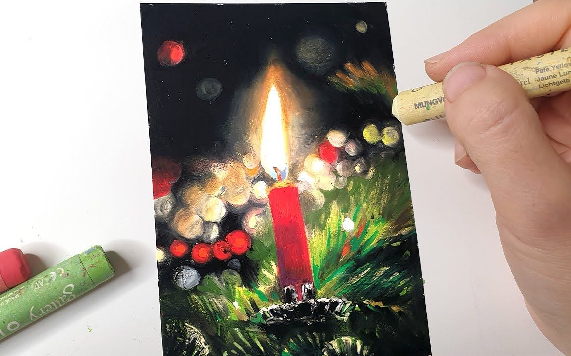油画棒蜡烛绘画烛火氛围