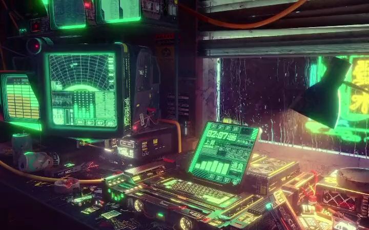 科幻赛博朋克电脑工作室