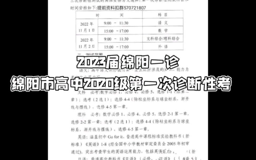 2022年11月绵阳一诊详细考试资料信息汇总完成/绵阳市高中2020级第一次诊断性测试哔哩哔哩bilibili