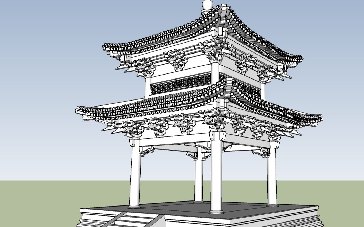 su建模宋氏重檐斗拱四方亭木构架