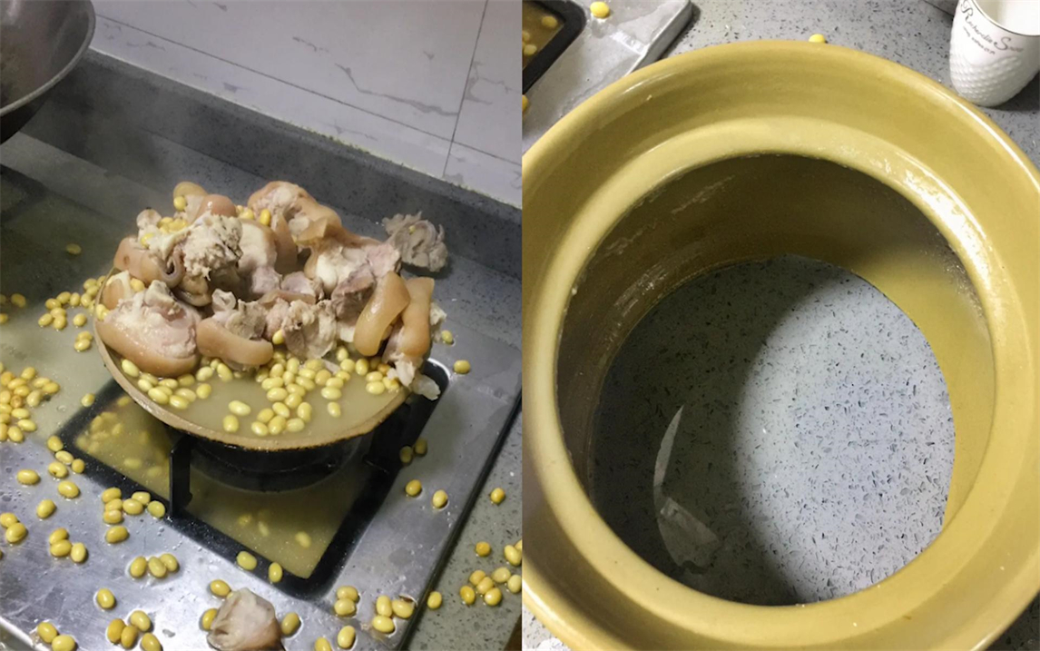 女子煲汤出锅时绝望,锅底烧脱现场心酸搞笑,汤洒肉一块没少