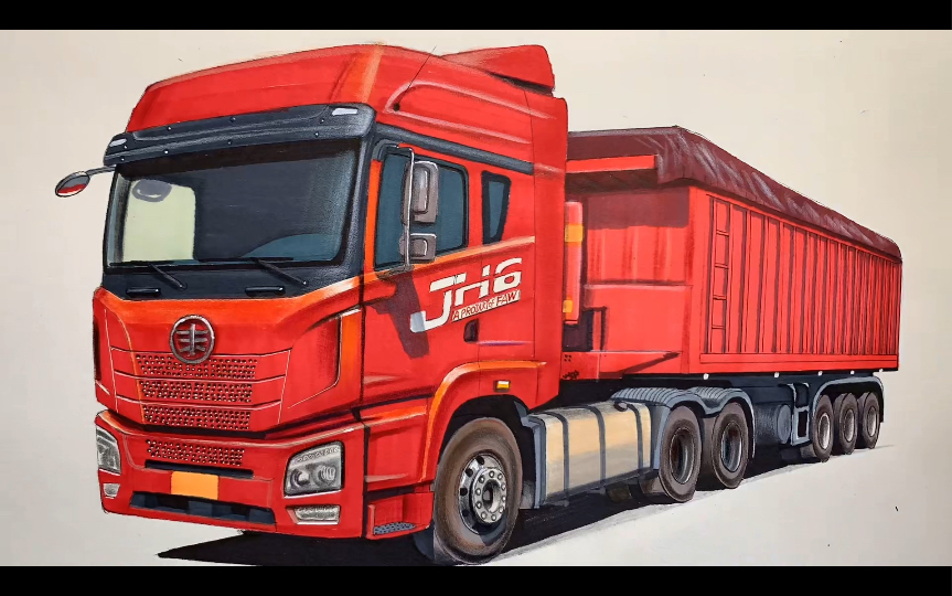 手绘解放jh6半挂牵引车,喜欢吗