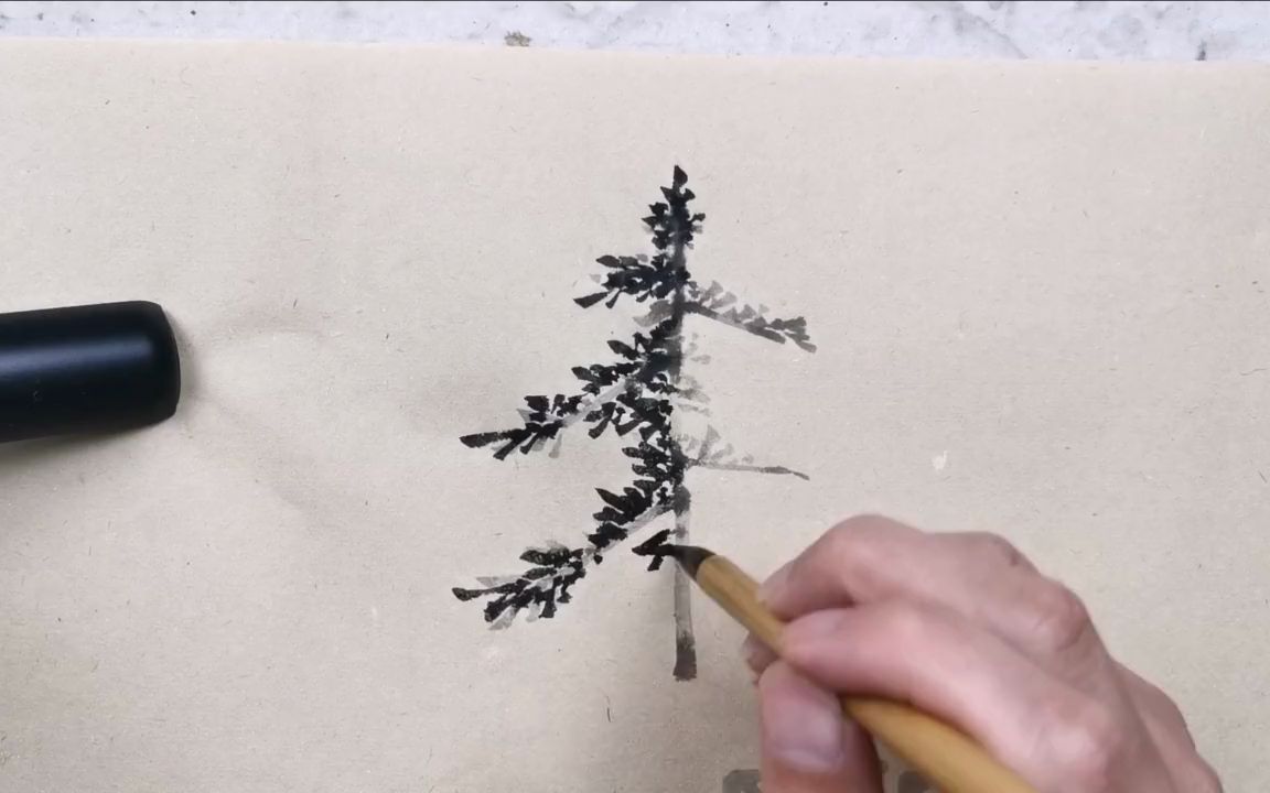 国画中雪松是这样画的形神兼备关键这种画法其他树种也很适用