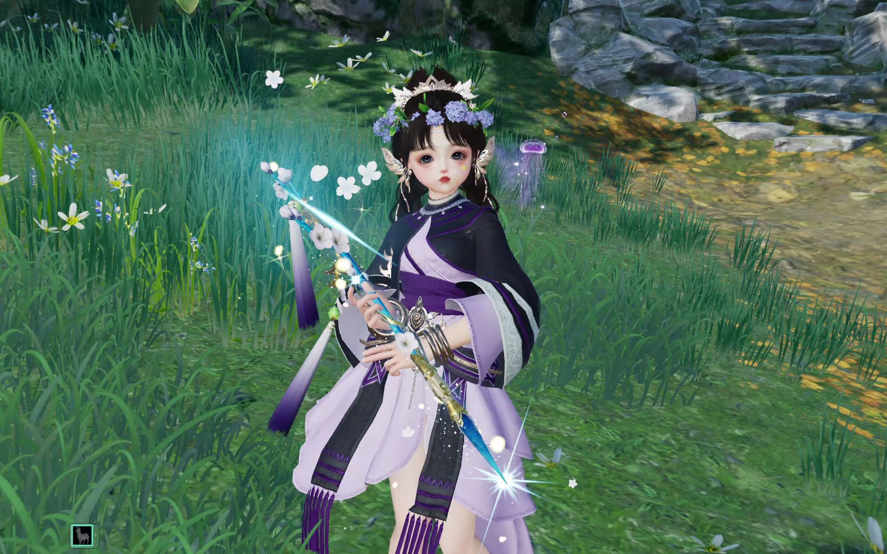 【剑网3】紫水母肩饰   商城紫白彩云萝莉实装