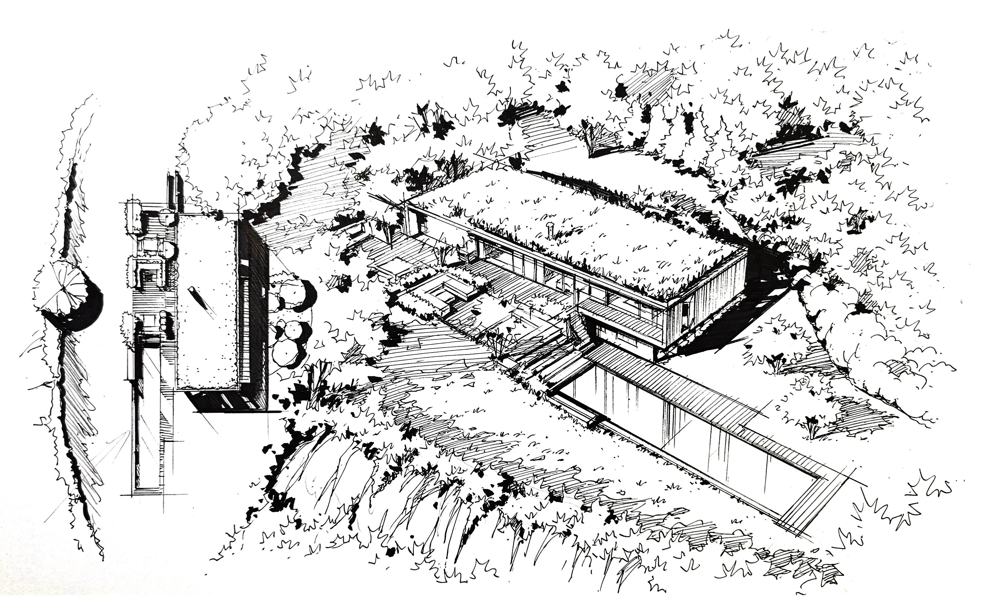 [图]【设计手绘】清建华元院网络学堂- 建筑总平面和鸟瞰写生示范（详细讲解墨线步骤）