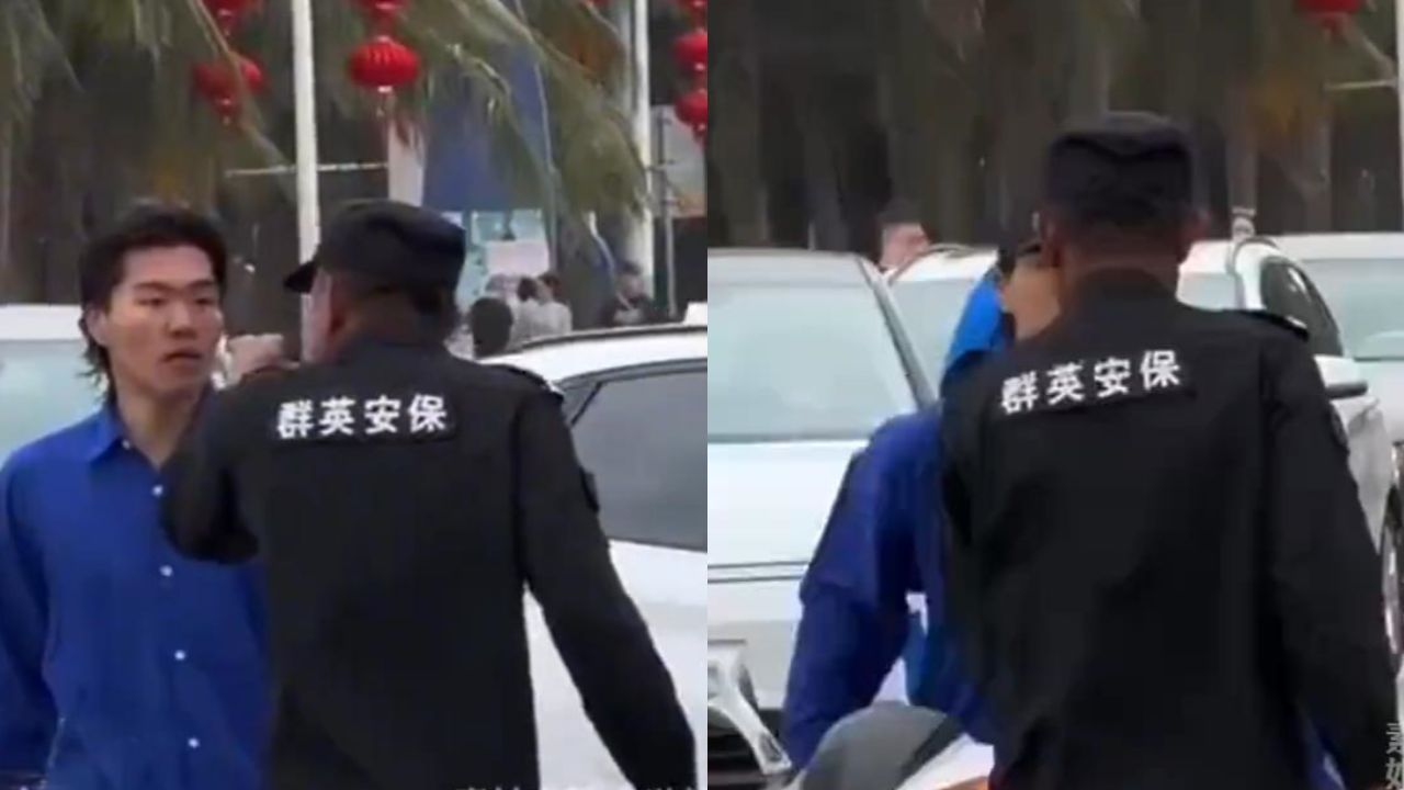 男子回家被保安拦下，想质问结果话没说完，保安一巴掌就扇下去