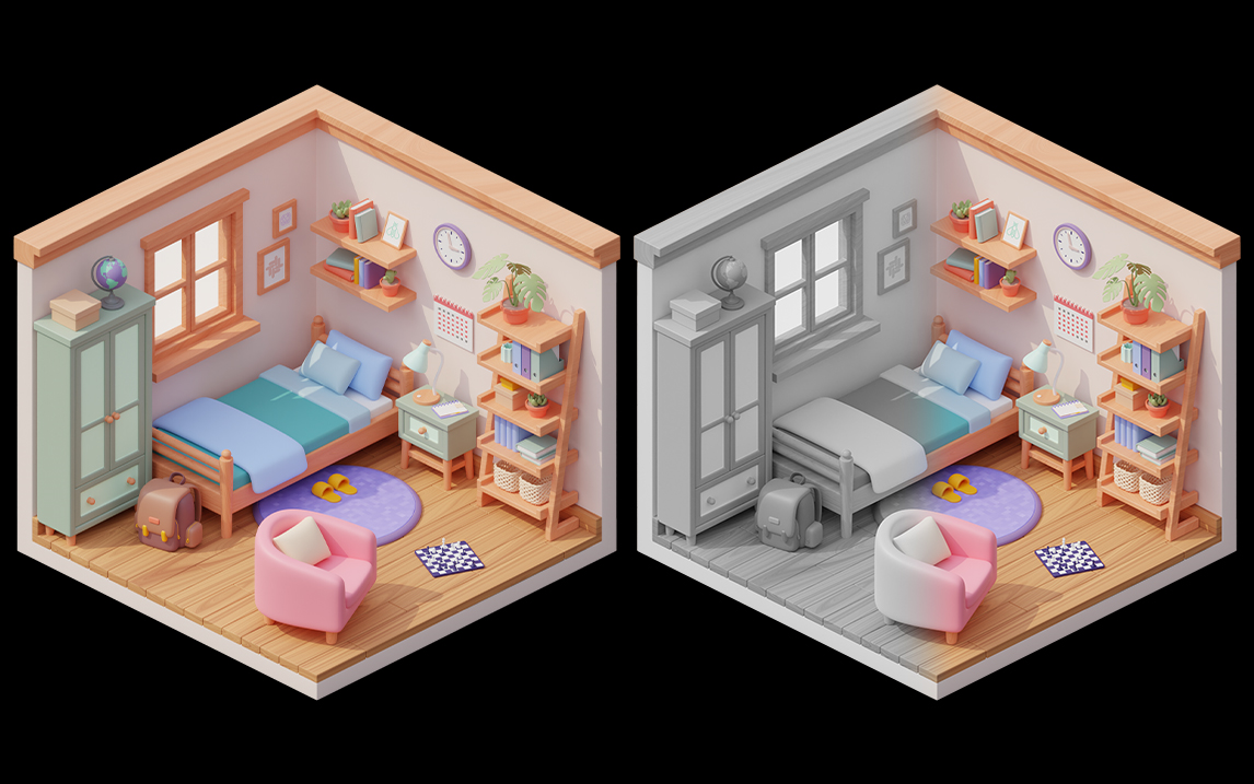 【3dmax教程】小型卡通场景建模 3dmaxq版卧室一角模型布线制作教程!