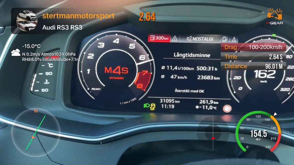 2阶 2020款 奥迪rs7 c8 4.0t stm程序 98号汽油 100到200加速实测