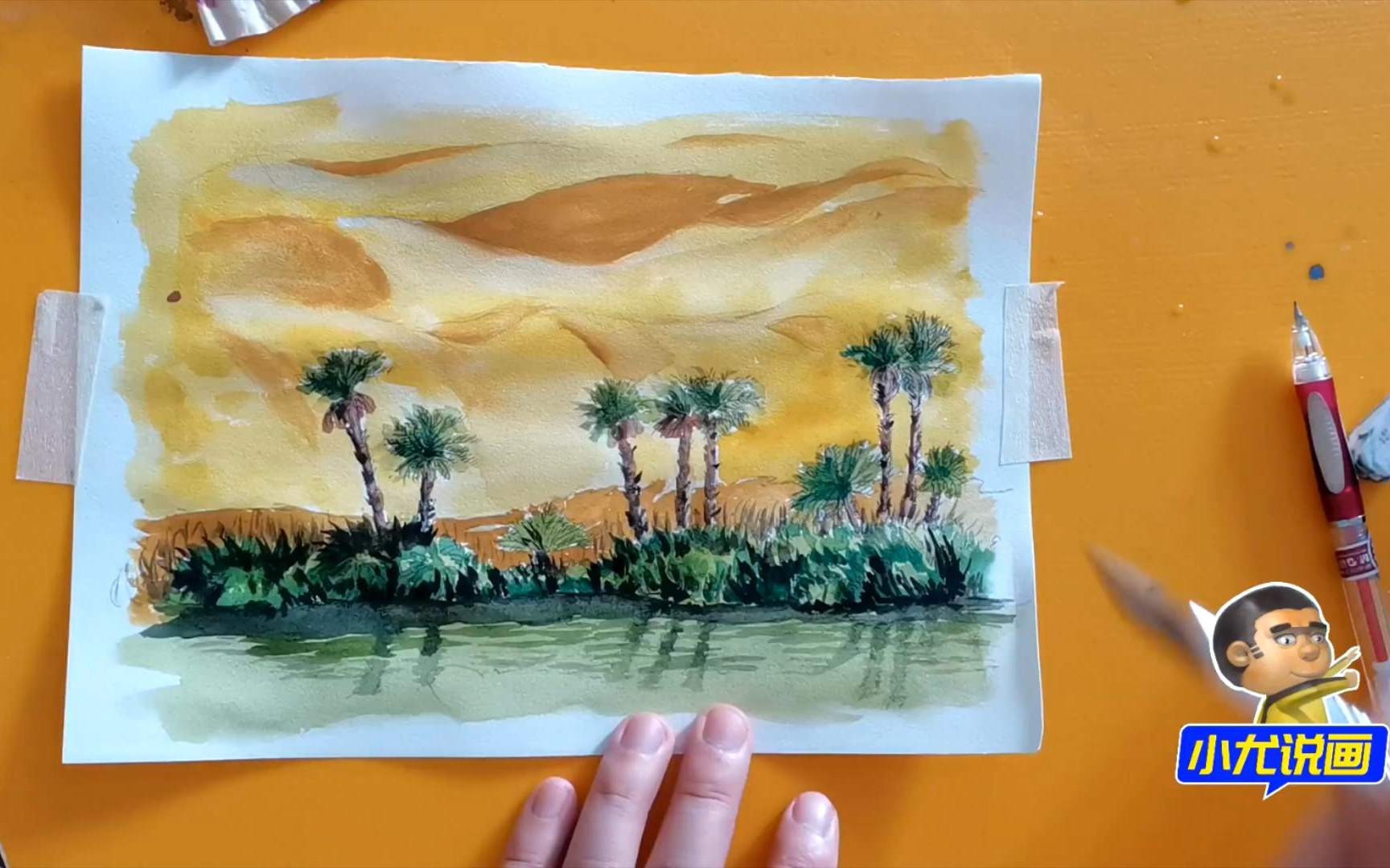 沙漠变绿洲创意画图片