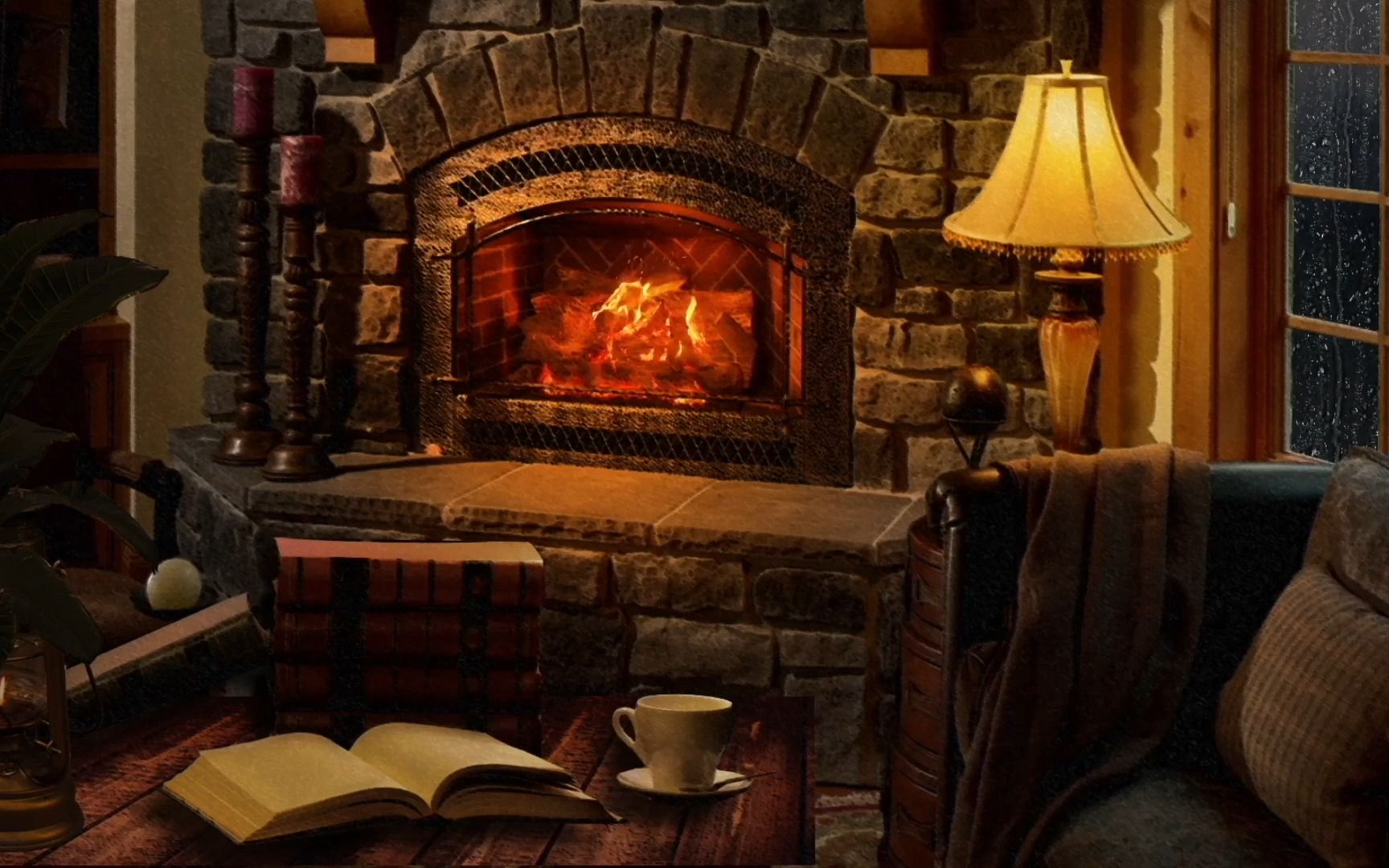 【白噪音】超长8小时 / 坐在舒适的小屋里听雨声 / 壁炉烧木头的声音