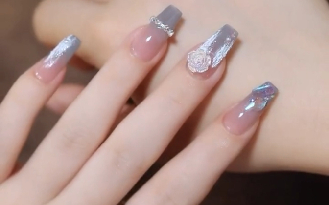 同城热门 高级清冷色调冰蓝山茶花美甲展示来啦!#美甲 #美出高几行