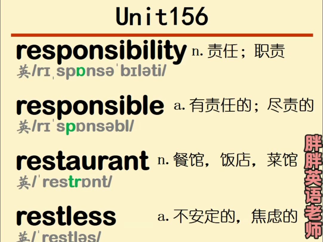 四级必背英语单词responsibility responsible restaurant restless restore restrain英语单词哔哩哔哩bilibili