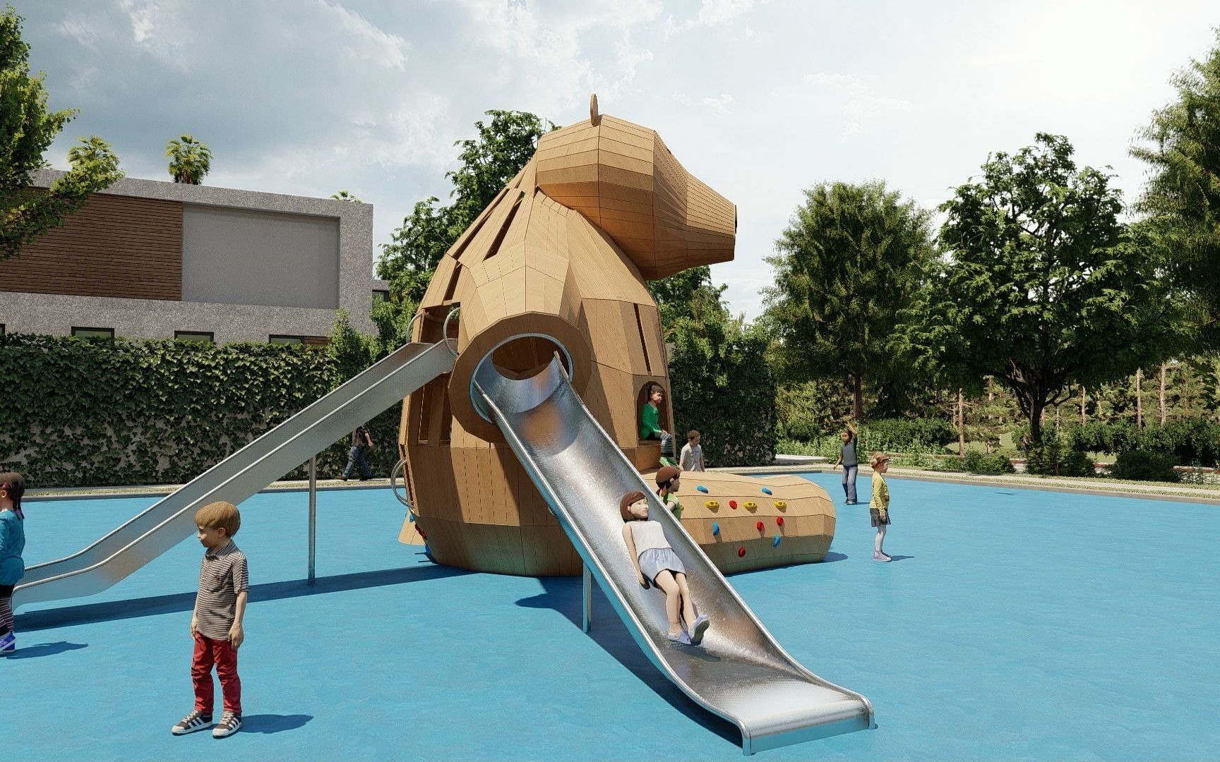 熊屋滑梯园林景观玩具制图.