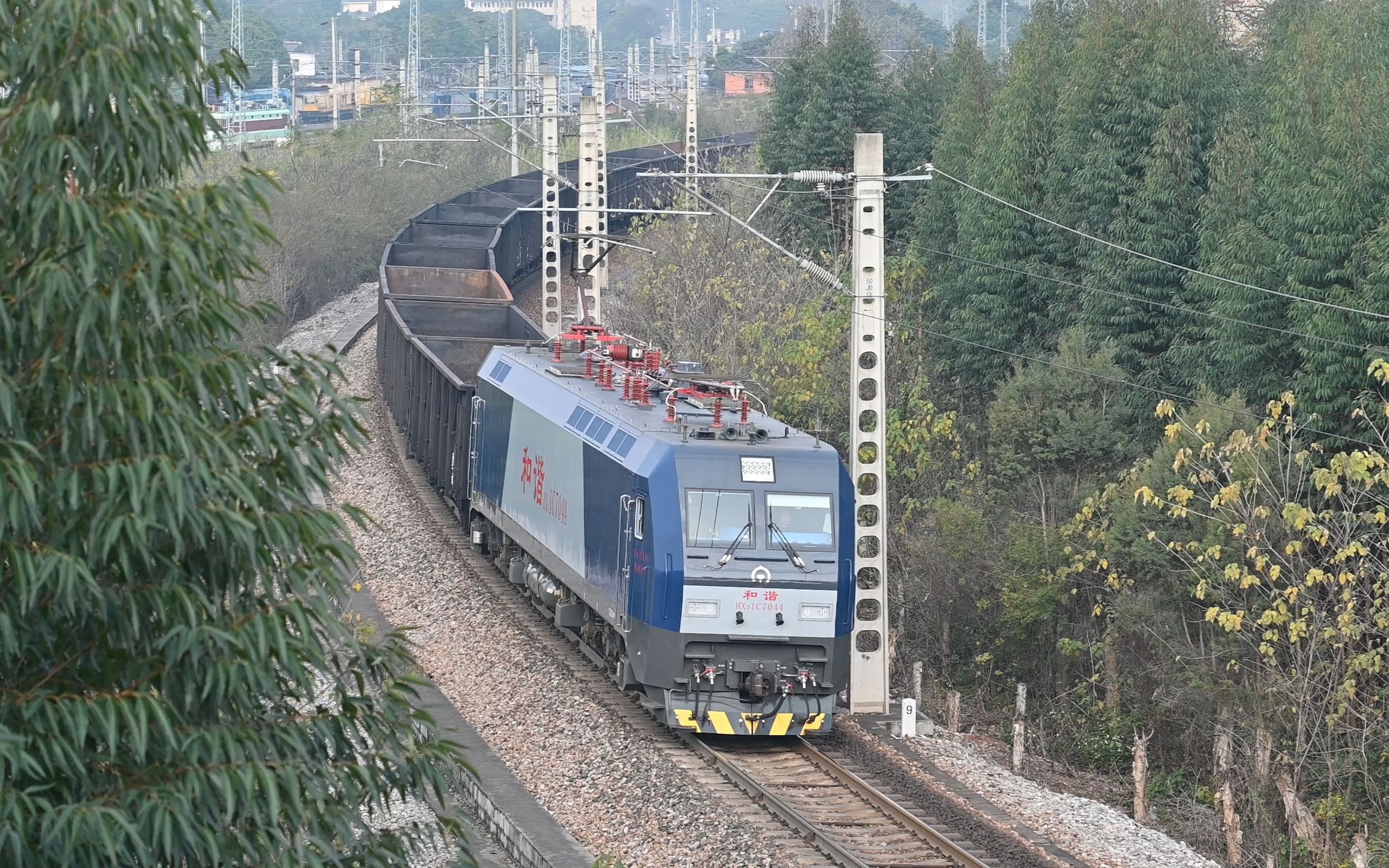 【z7-2攝】沿海hxd1c牽引86605次黎塘東場發車去下行疏解1線方向