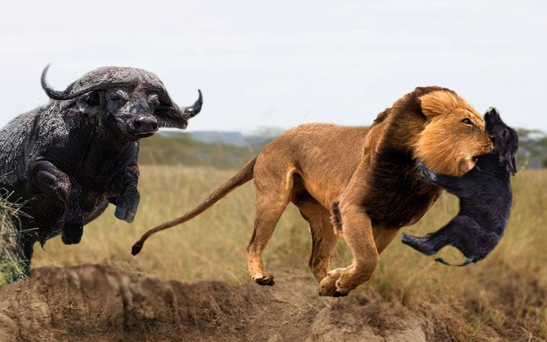 狮子捕杀小水牛愤怒水牛攻击狮子