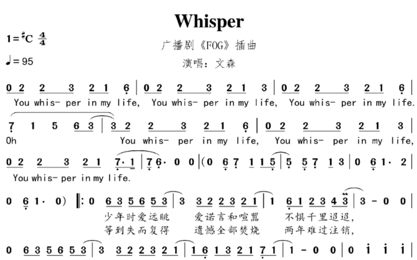 [图]【扒谱】Whisper｜『广播剧〈FOG〉插曲』｜文森