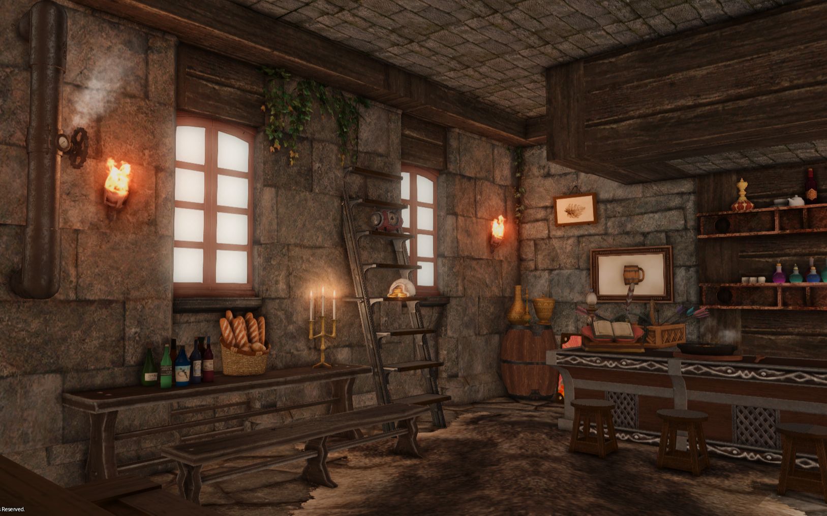 m房单层石制木制中世纪佣兵酒馆