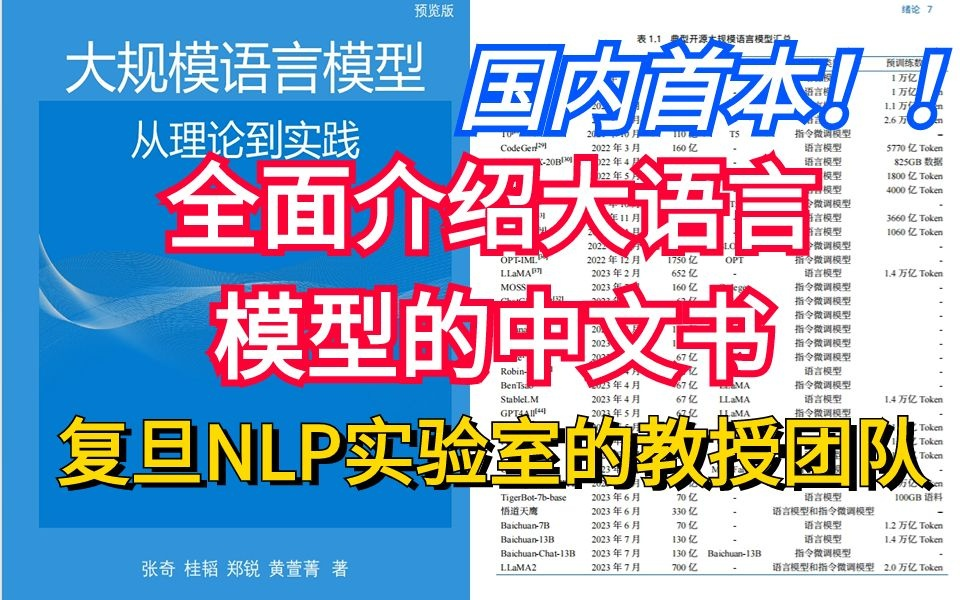 国内首本大模型中文书来了!复旦大学NLP实验室重磅发布带你深入LLM研究和应用!人工智能/大模型/LLM/NLP哔哩哔哩bilibili