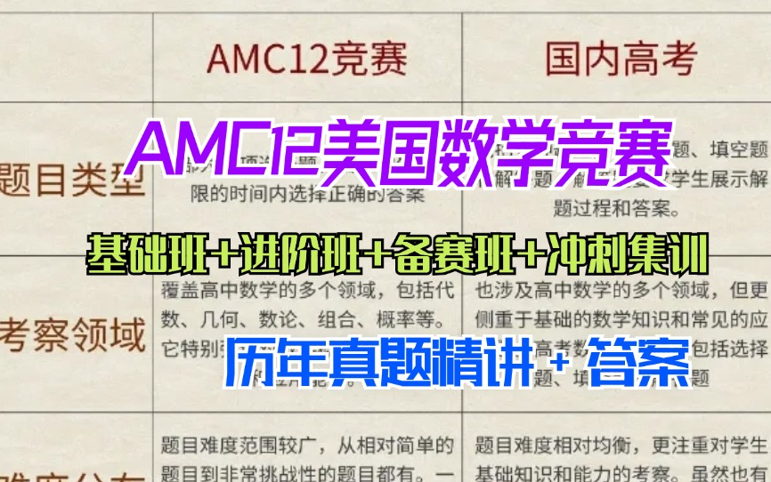 【AMC12备赛班】美国高中奥数AMC12基础班+进阶班+备赛班+冲刺集训视频+讲义PDF哔哩哔哩bilibili