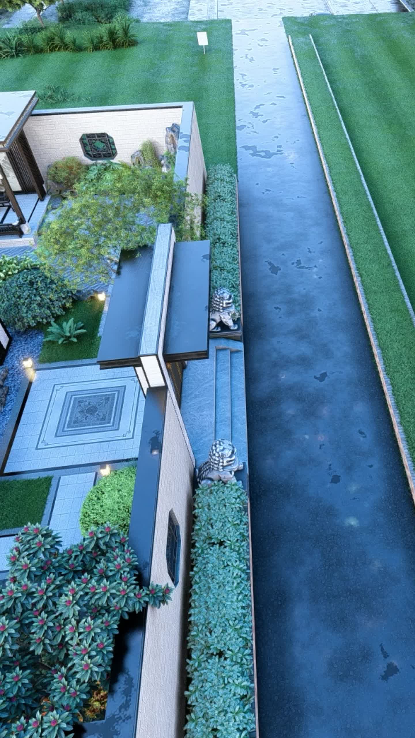 惊艳!新中式别墅花园设计效果图,美轮美奂