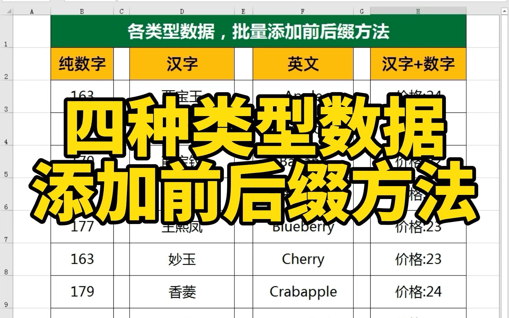 Excel表格中,数字、文字、英文字母,批量添加前后缀的方法哔哩哔哩bilibili