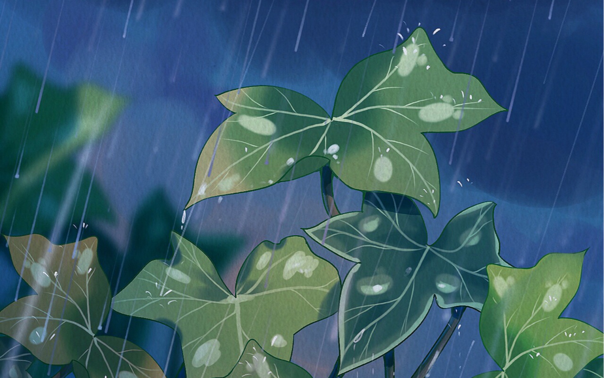 下雨天日系场景插画过程