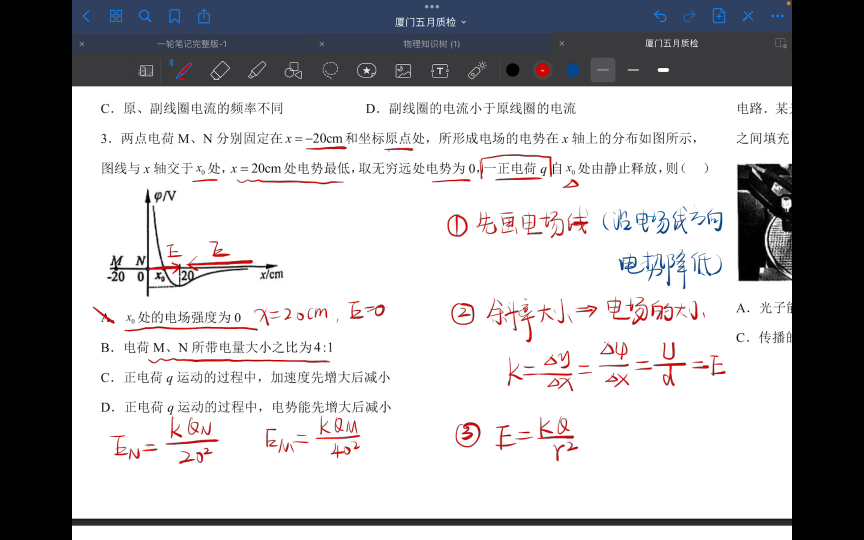 2023年厦门五月质检第3题(静电场图像问题)哔哩哔哩bilibili