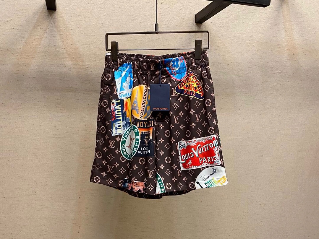 分享一下高仿lv路易威登度假系列真丝全幅logo涂鸦短裤 经典不败透气