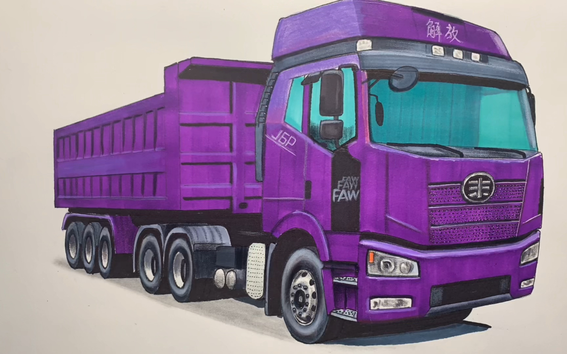 手绘一汽解放j6p半挂车,这个颜色喜欢吗
