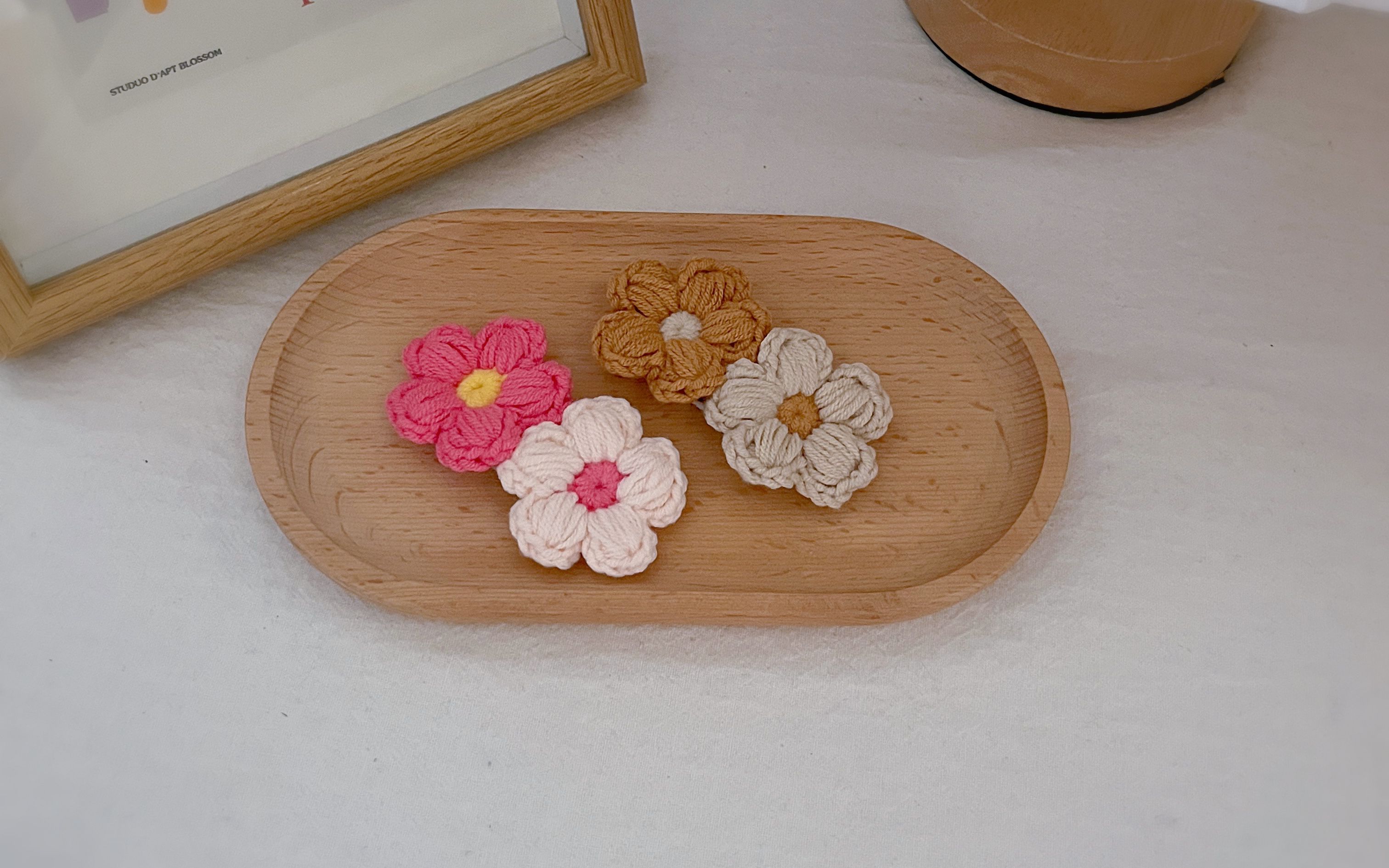 【tao桃手工】钩针毛线编织小花花可爱发夹