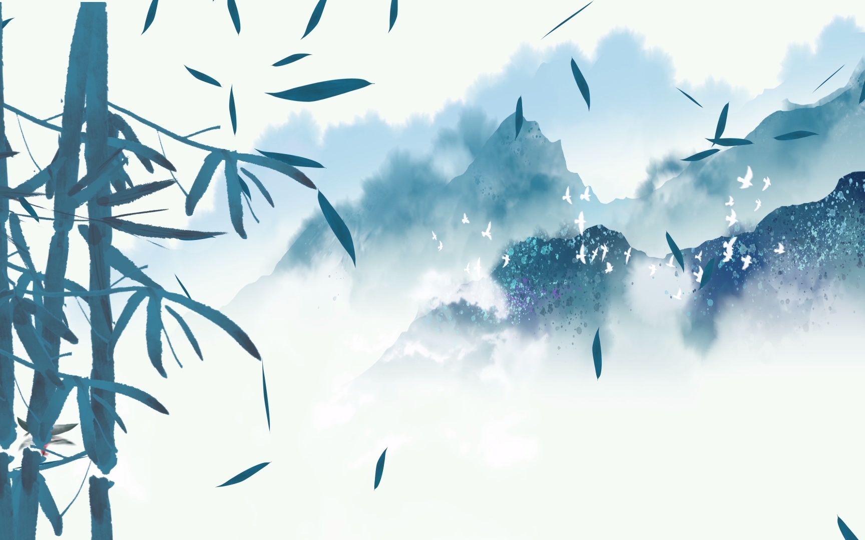 竹叶飘落山间水墨风背景纷落55175