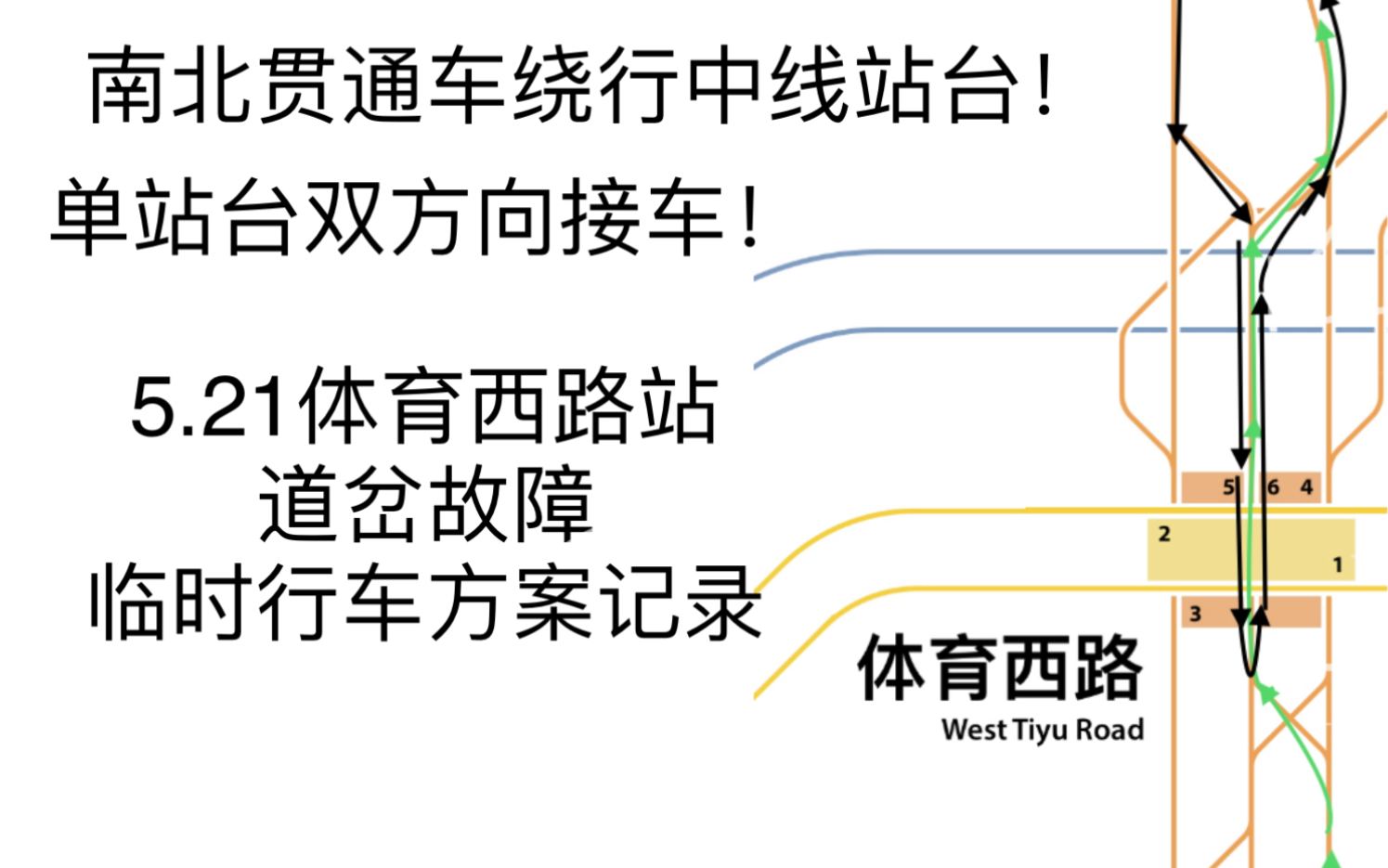 北行贯通车绕行5/6站台!单站台双向接车!5.21三号线体育西路站因故临时运营方案记录哔哩哔哩bilibili