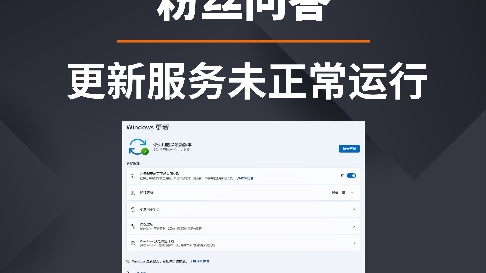 粉丝问答:Windows11系统更新,显示“更新服务未正常运行”