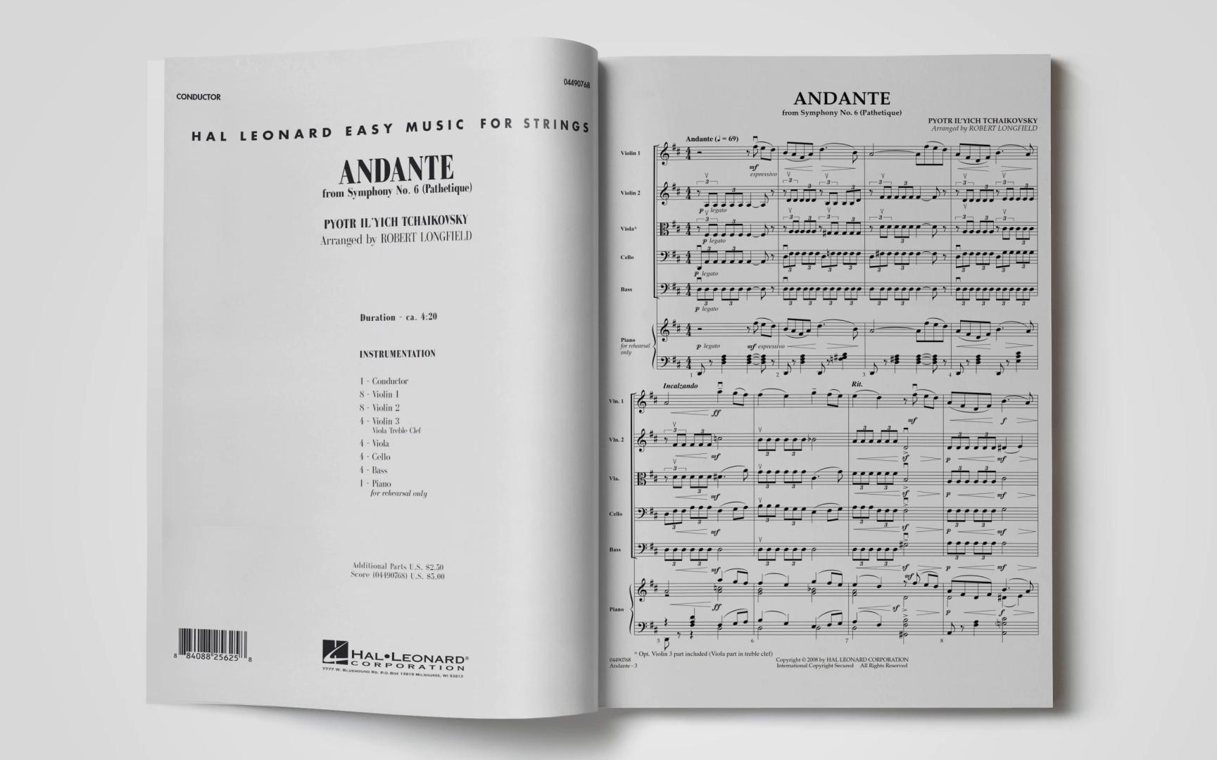 [图]柴可夫斯基悲怆交响曲选段改编 Andante (from Symphony No.6 Pathetique) 交响弦乐作品